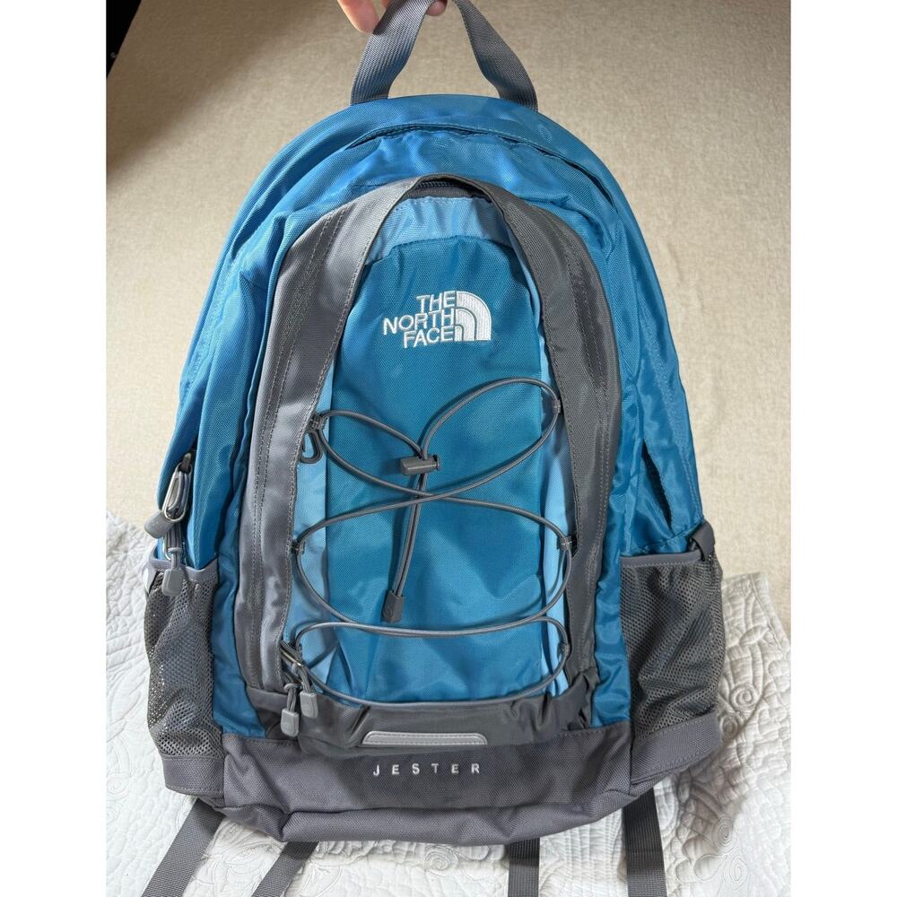 The North Face Gray Blue Jester Laptop Travel Outdoor Utility Backpack Bag Pack
